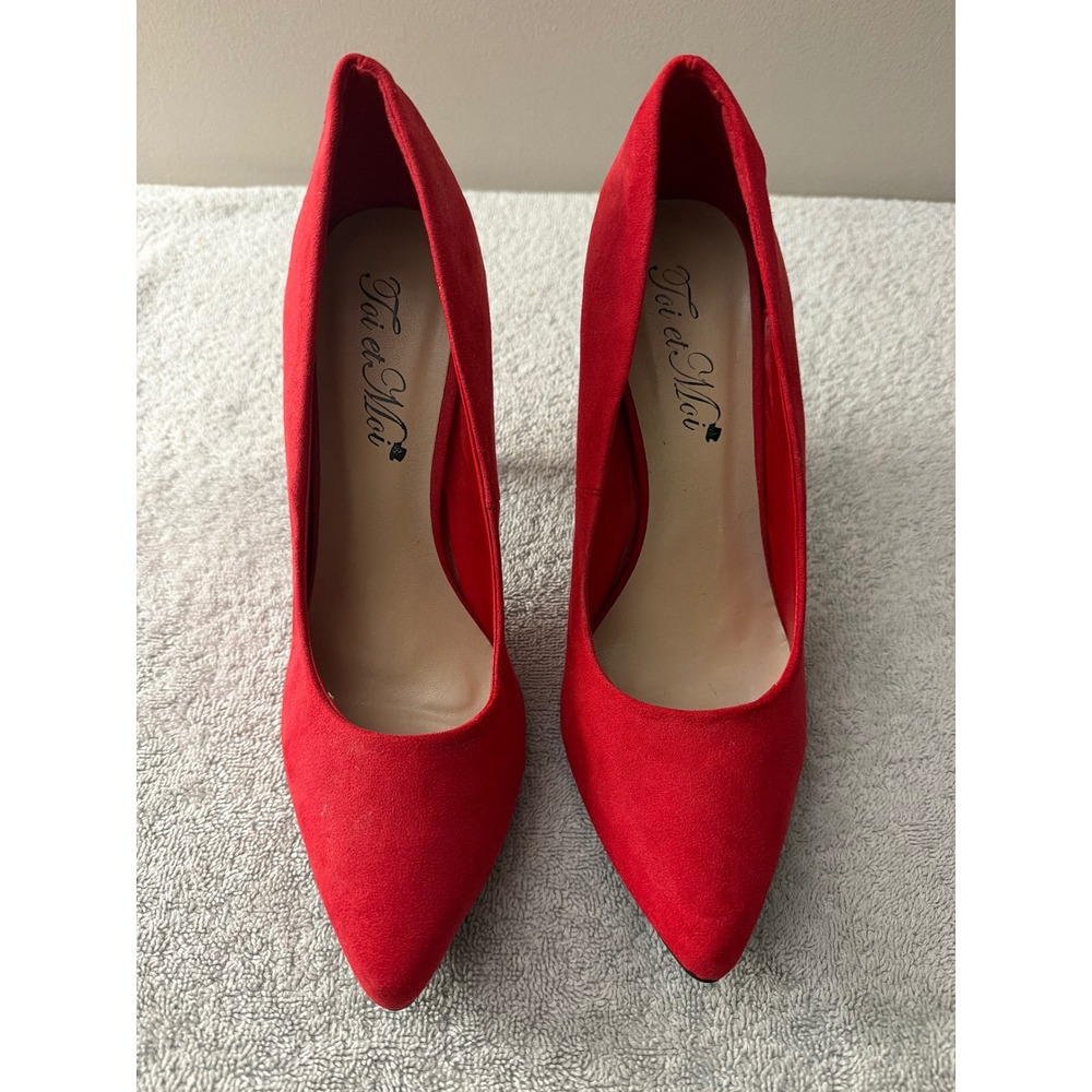Red Faux Suede Pointed Toe Stiletto Pumps Heels Womens 8.5